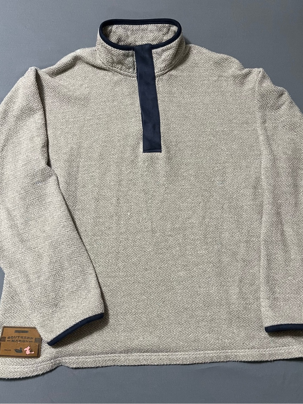 Southern Marsh Men's Cream Quarter-Zip Sweater with Navy Trim